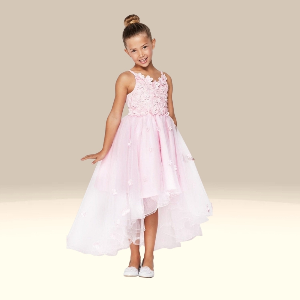 Girls High Low Dress Wirh 3D Appliques